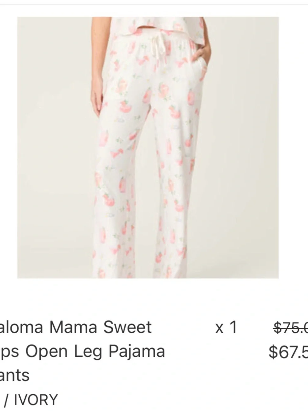 PJ Salvage White Pajama Pants with Pink Beverage Print